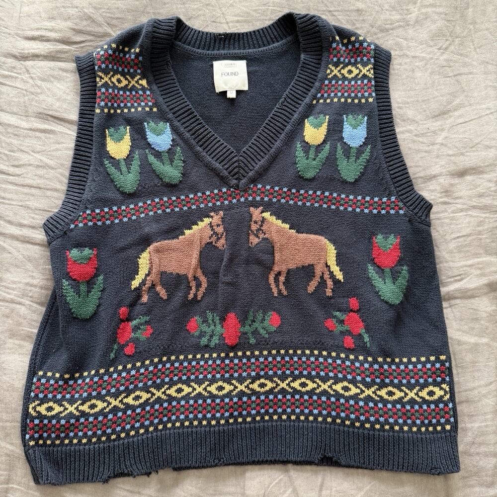 Free People x Found Horse Isles Vest Oversized Knit Vintage Equestrian‎ Medium - Picture 3 of 10